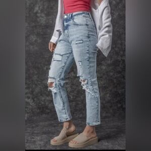 Sky blue ripped jeans